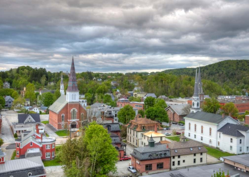 A high-level view of a Vermont town. 