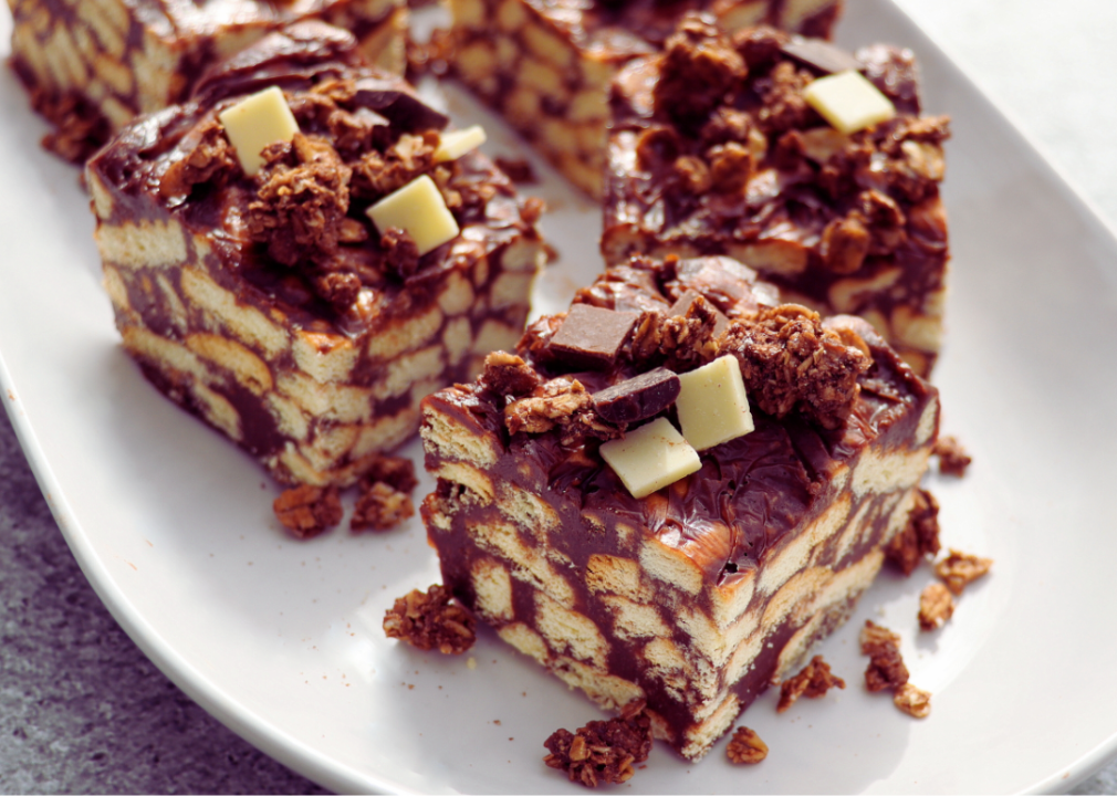 Slices of lazy cake with granola and chocolate.