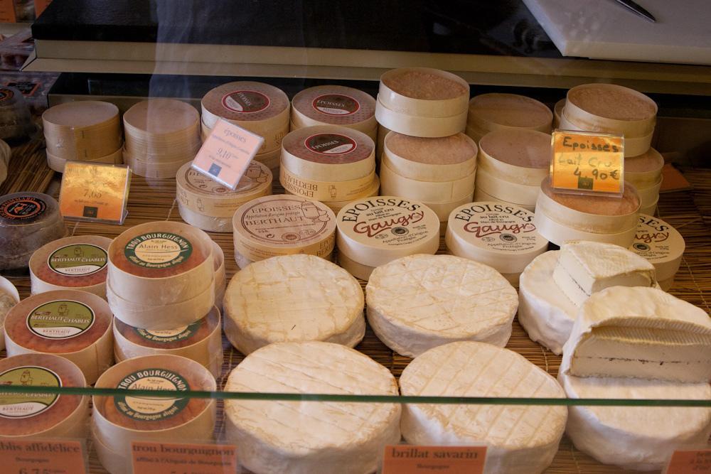 An assortment of cheeses.