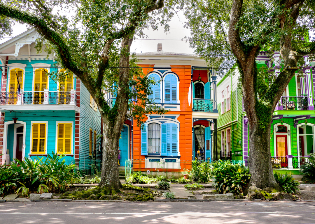 Colorful two story homes in New Orleans.