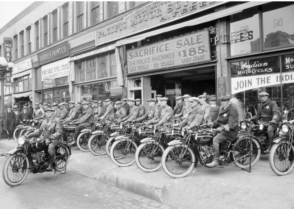 The Los Angeles motor corps with their new fleet of Indian motorcycles