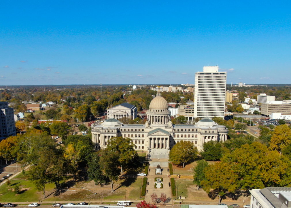 An aerial view of the Capitol in Jackson, Mississippi.