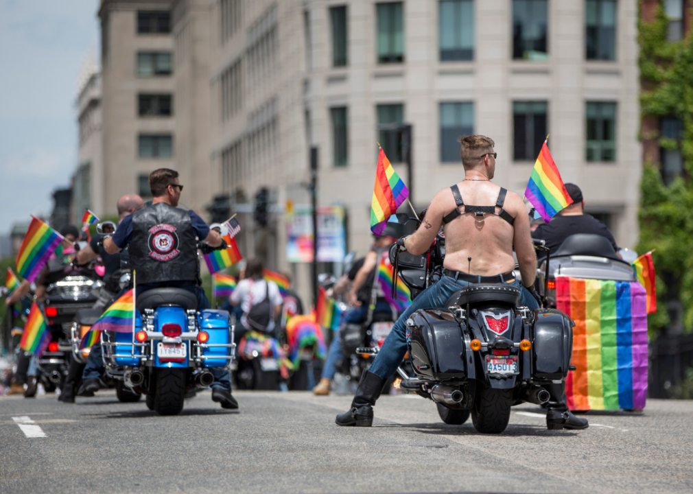 Motorcyclists in a gay pride parade in Boston, MA.
