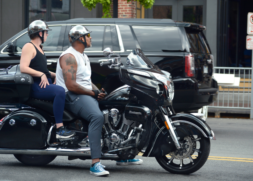 A couple on a motorcycle in Nashville, TN.