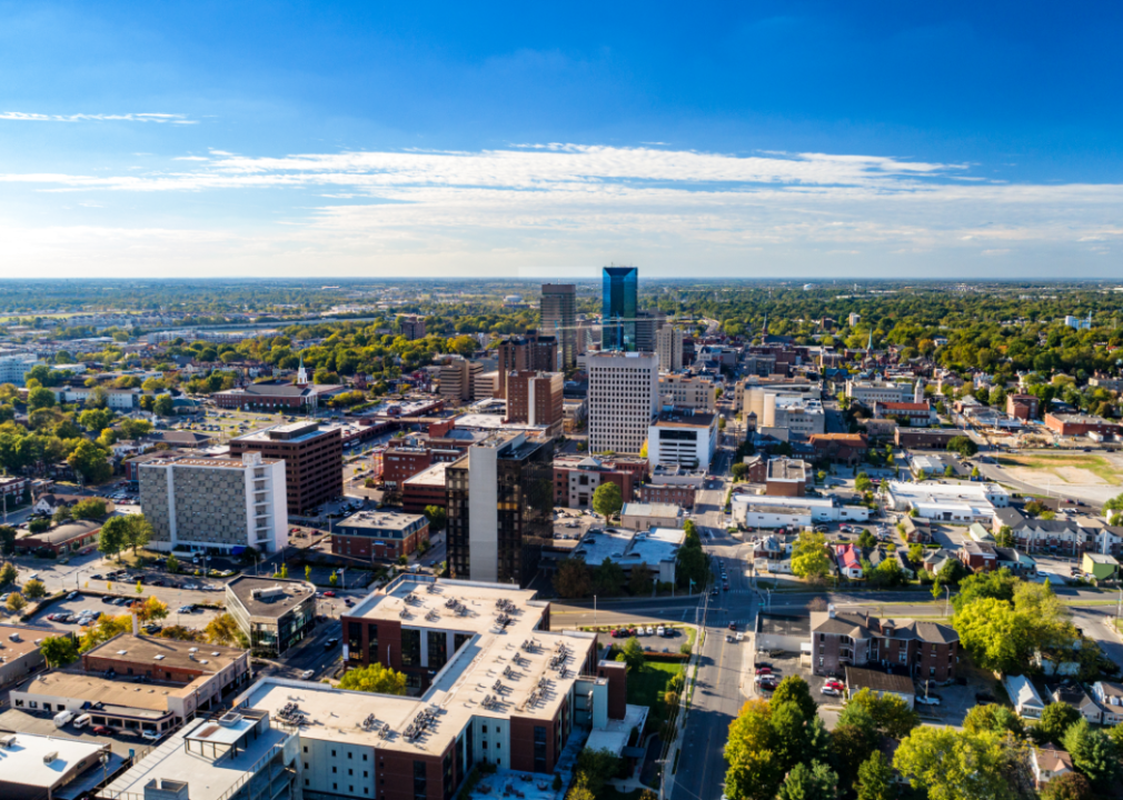 An aerial view of downtown Lexington, KY.