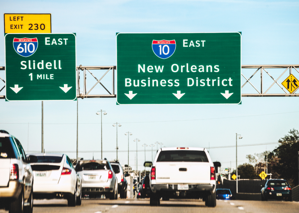 Signs on freeway in New Orleans.