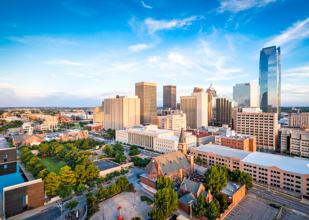 An aerial view of downtown Oklahoma City.