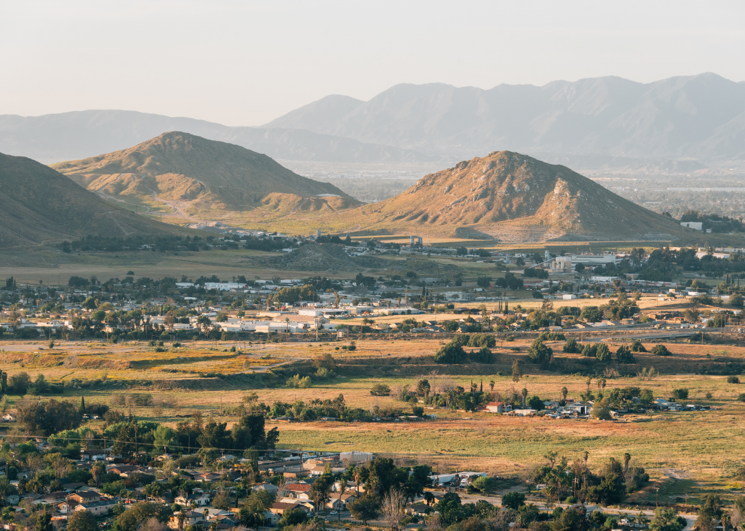 An aerial vew of Riverside in the mountains.