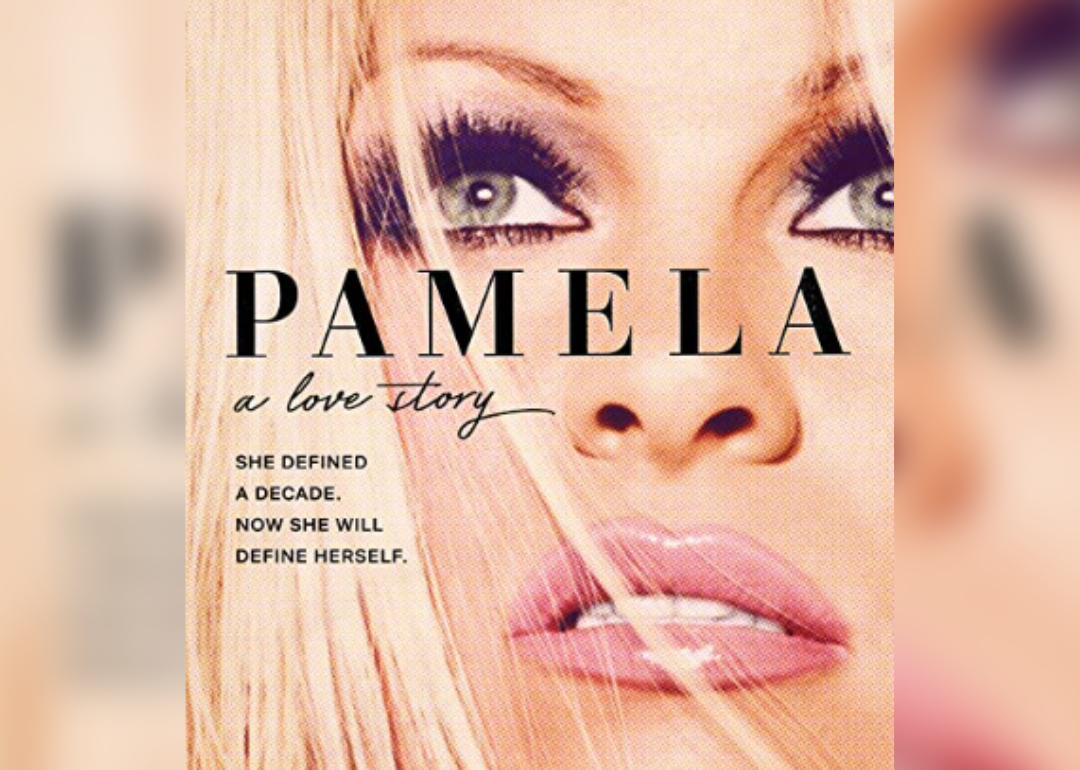 Movie poster for Pamela: A Love Story featuring a close up of Pamela Anderson's face.