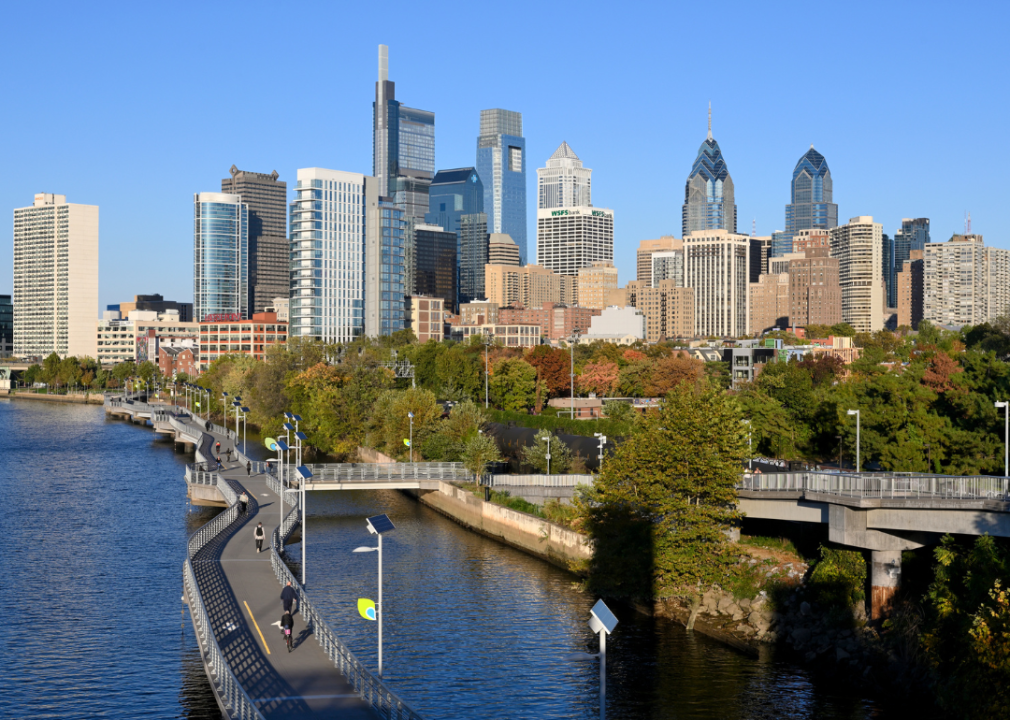 View on the Center City skyline as seen from the South Street Bridge, in Philadelphia