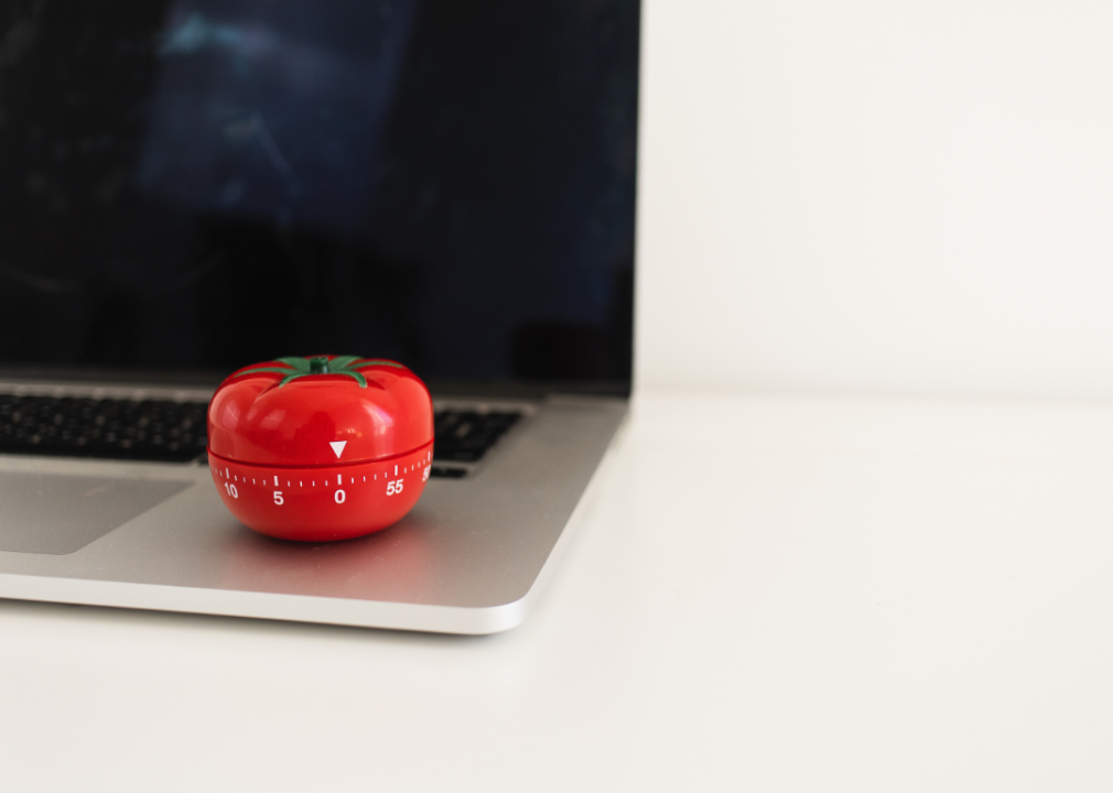 A Pomodoro timer on a computer.