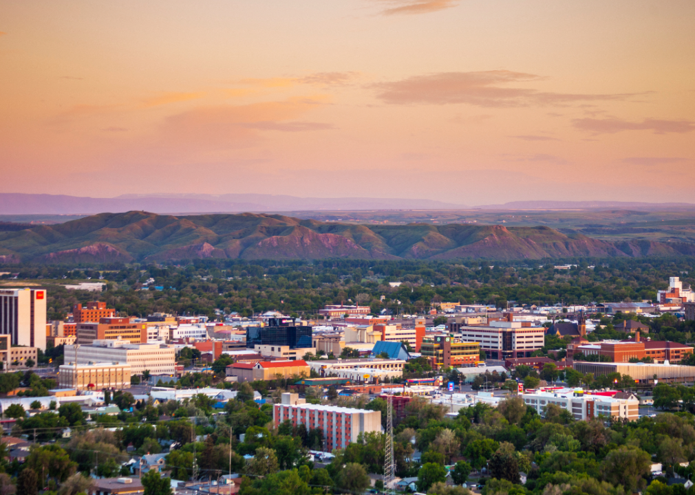 An aerial view of Billings at sunset.