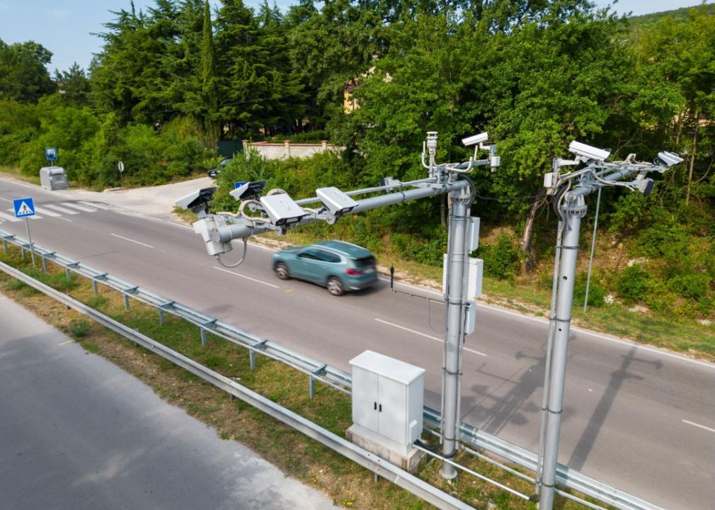 Cameras and speed control radars along a busy highway.