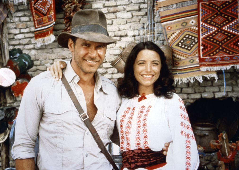 Harrison Ford and Karen Allen on the set of "Raiders of the Lost Ark".