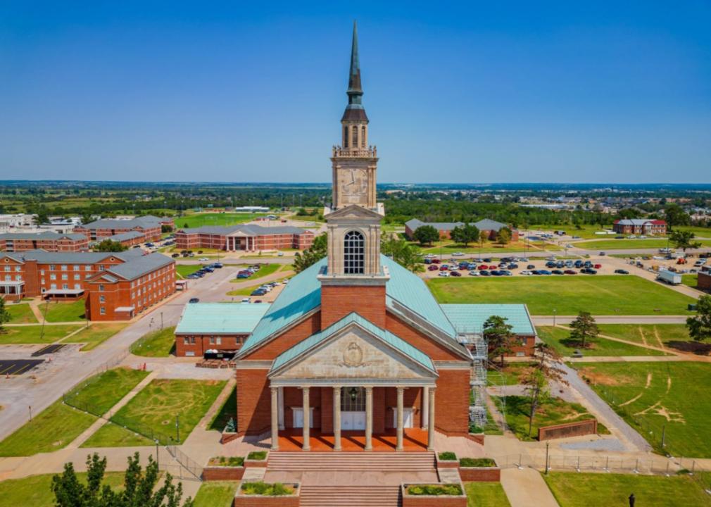 An aerial view of Raley chapel at OBU.