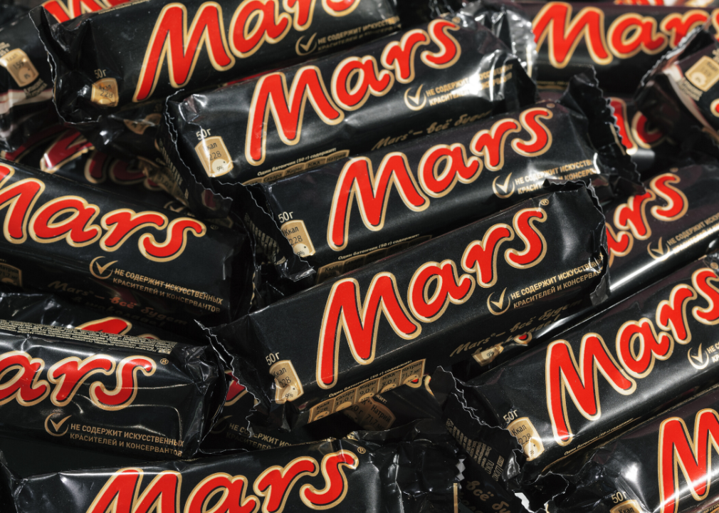 Flat lay display of Mars chocolate bars.