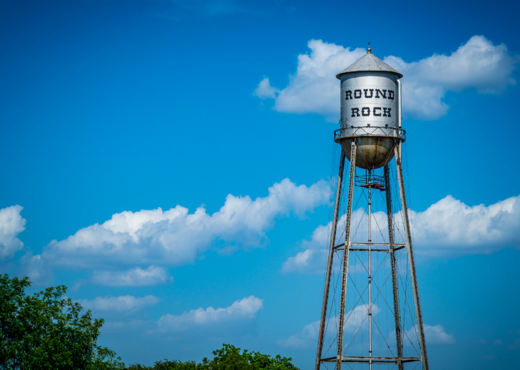 A water tower in Red Rock, Texas.