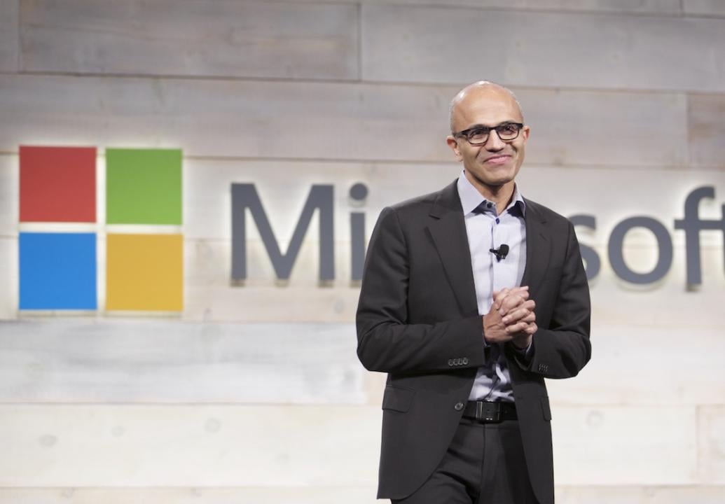 Microsoft CEO Satya Nadella addresses shareholders during Microsoft Shareholders Meeting in 2014.