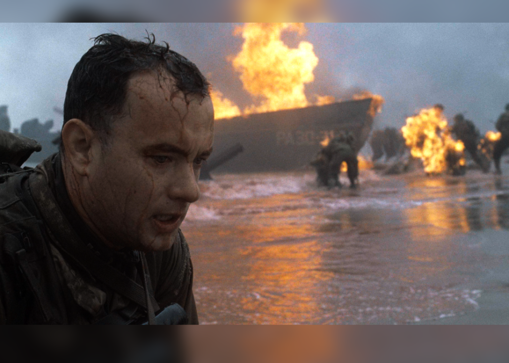 Tom Hanks in a wartime beach scene from "Saving Private Ryan"