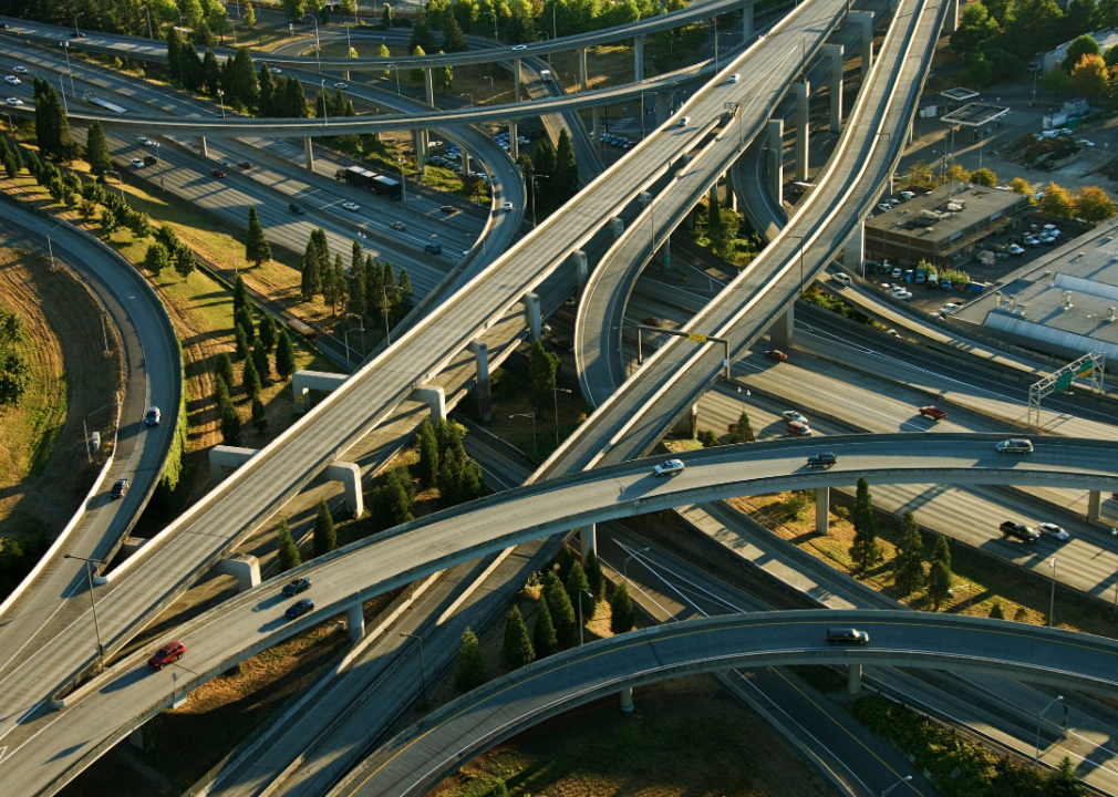 An aerial view of a highway intersection in Seattle.