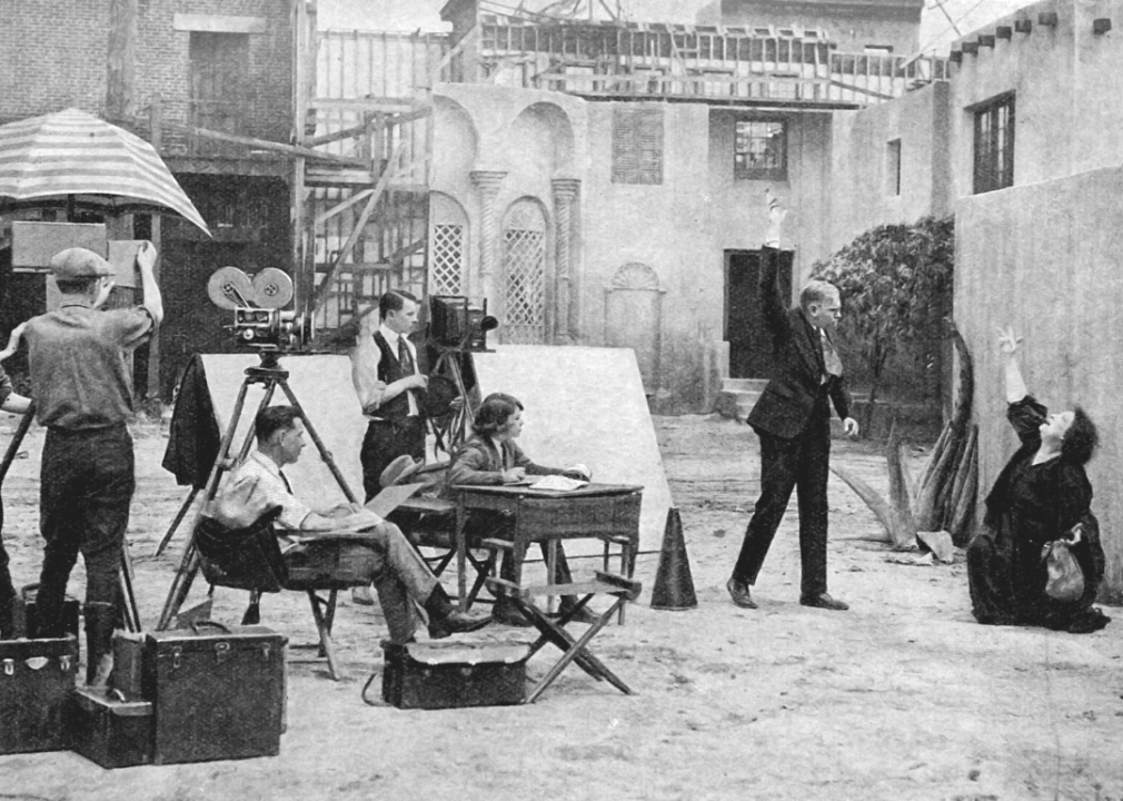 Rehearsal for a silent film at a motion picture studio in Hollywood