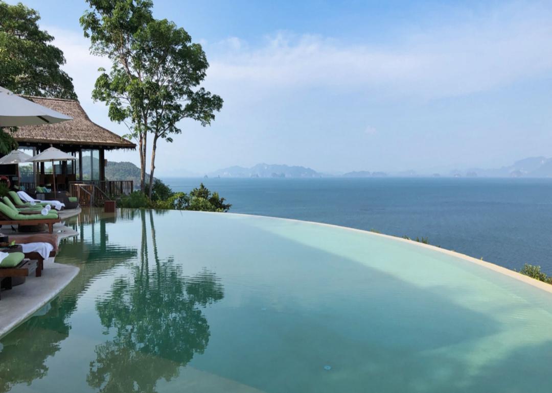 View of Phang Nga bay from the infinity pool at the Six Senses.