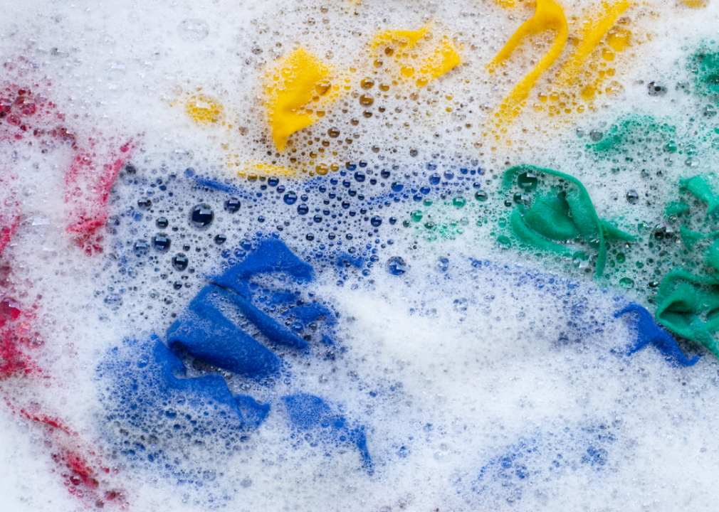 Laundry soaking in soapy water.