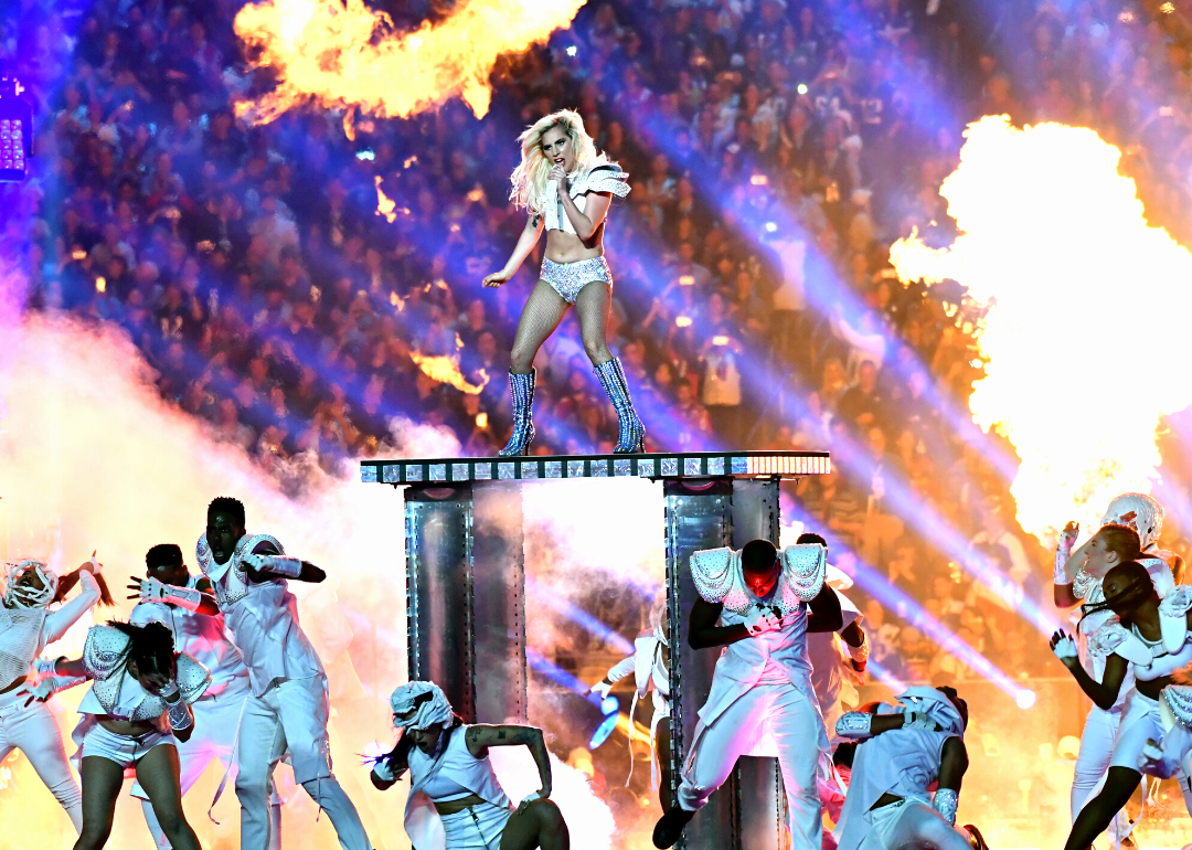 Lady Gaga performs on stage during the Pepsi Zero Sugar Super Bowl LI Halftime Show