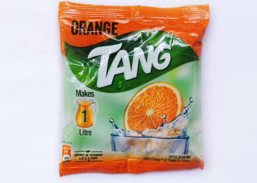 A sealed plastic package of Tang powder.