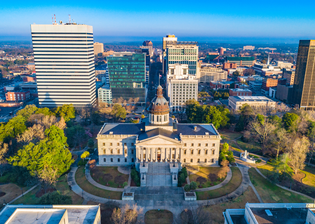 An aerial view of the state house in Columbia.