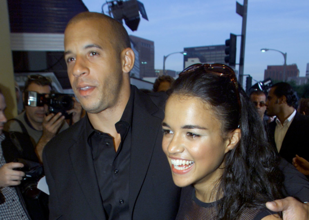 Michelle Rodriguez and Vin Diesel before the premiere of their film 