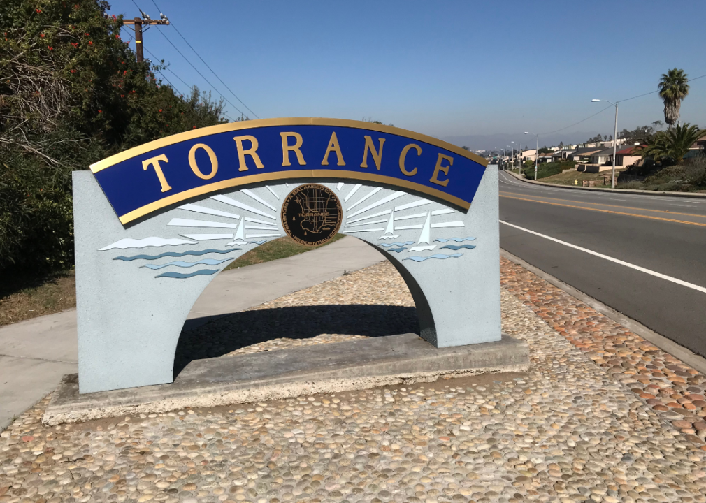 Roadside sign designating entrance into Torrance, California.