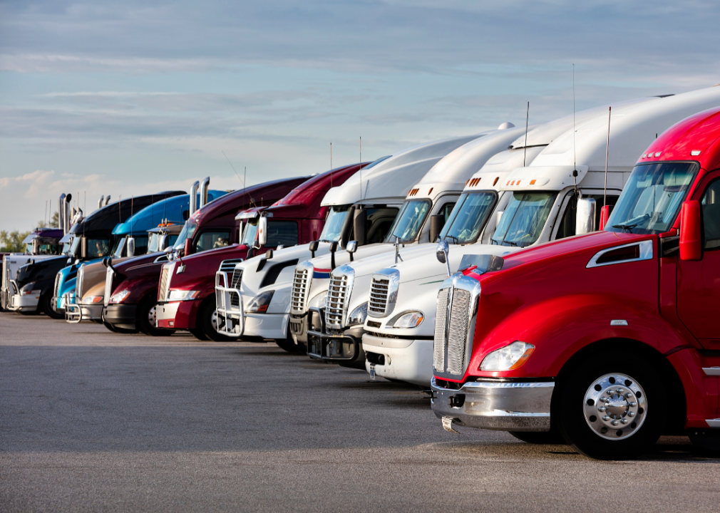 A fleet of semi trucks.