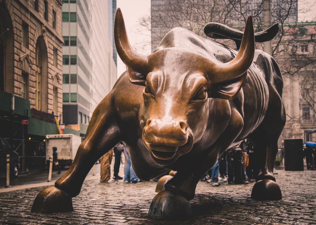The famous bull statue outside the New York Stock Exchange.