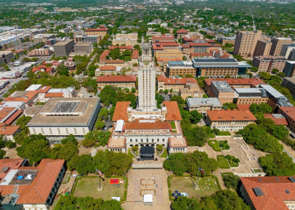 An aerial view of UT Austin.