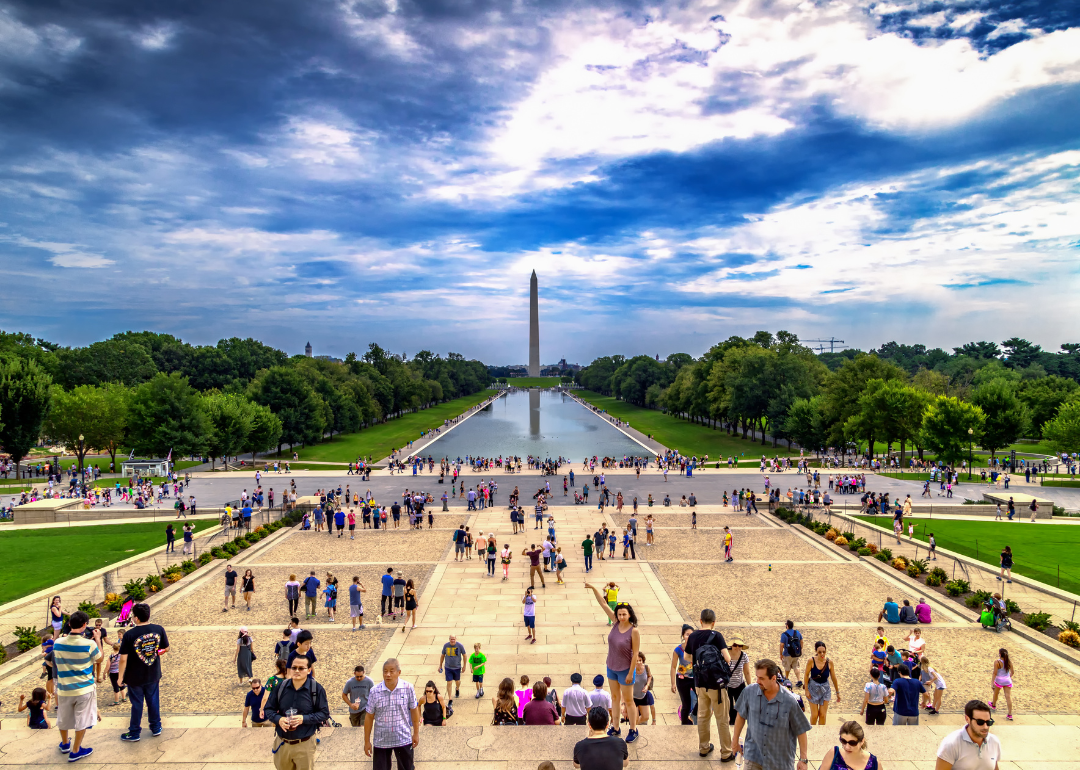 People outside the Washington Monument in Washington D.C.