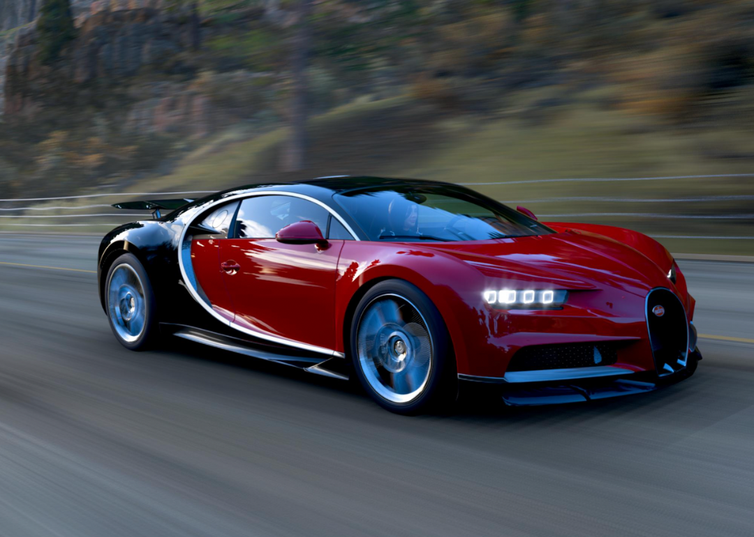 A car driving at a high speed in Forza "Horizon 5."