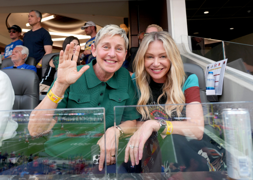 Ellen DeGeneres and Portia de Rossi attending Super Bowl LVI 