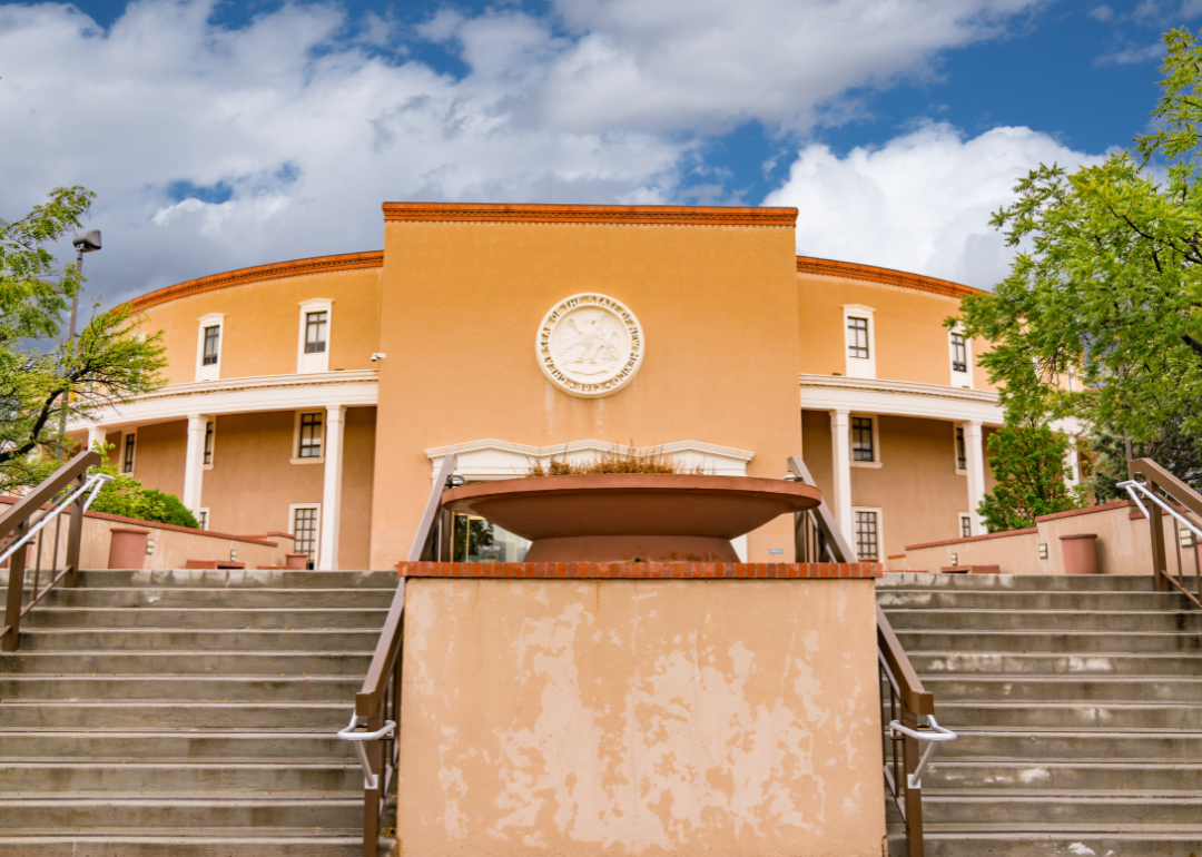 The exterior of the New Mexico State Capitol building.