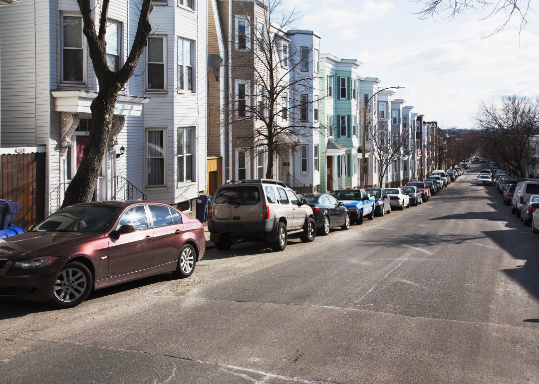 South Boston townhouses with cars parked outside.