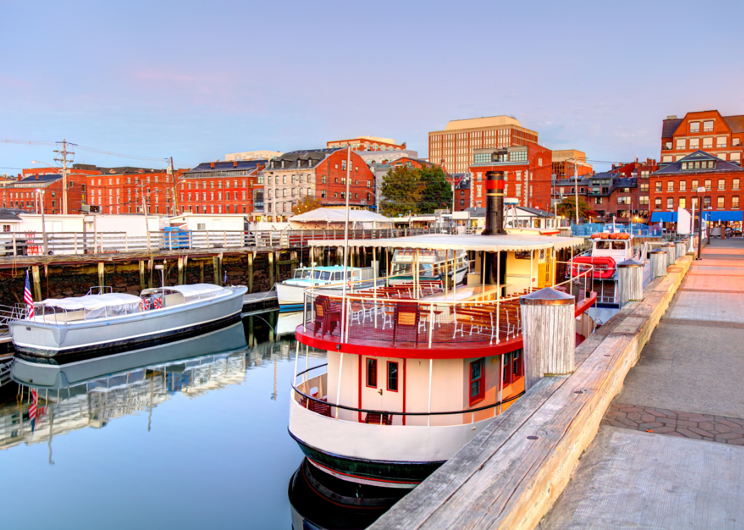 The waterfront with ferry's docked in Portland.