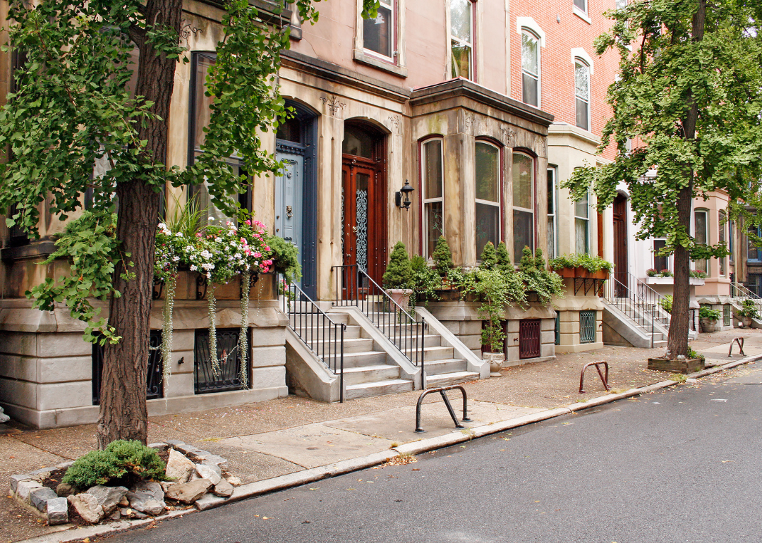 Philadelphia apartments with decorative front doors and stoops in Center City.