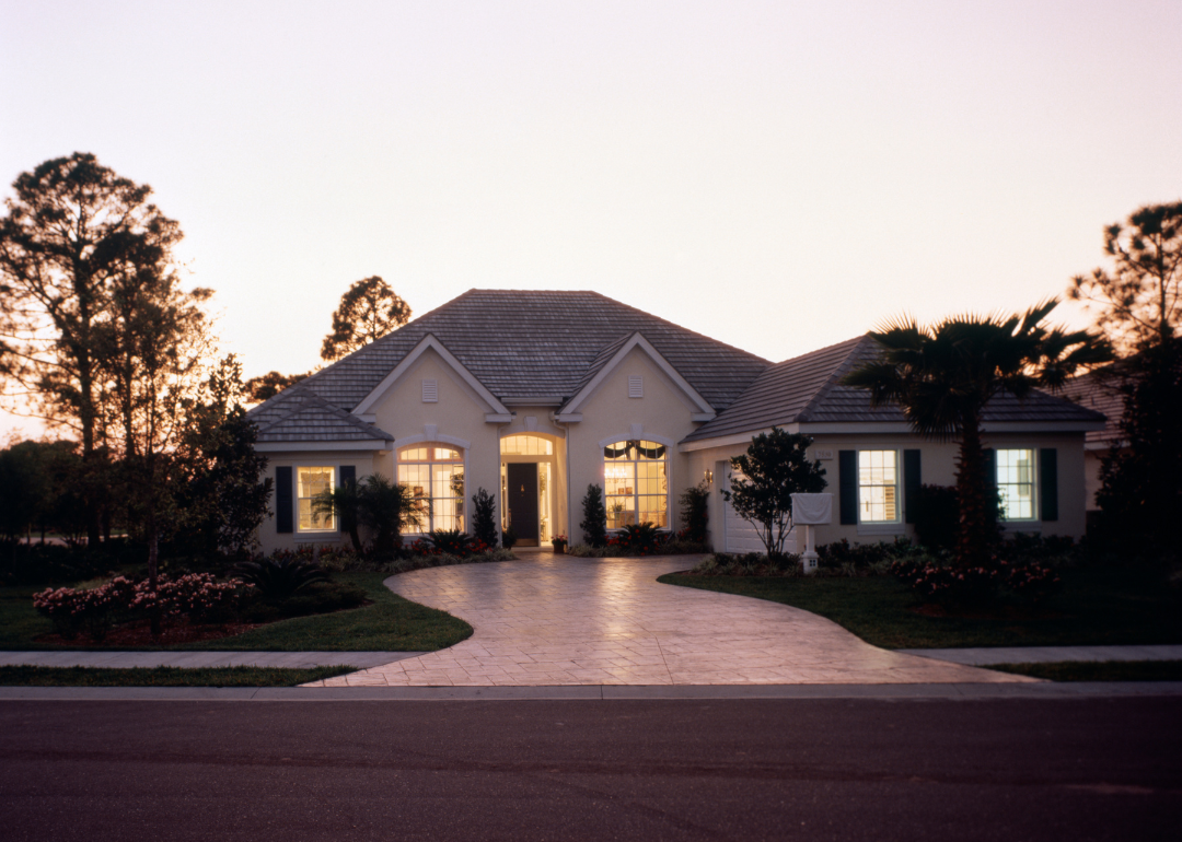 A ranch-style home at twilight in 1985.