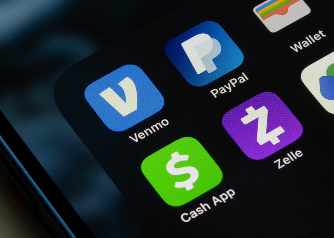 Venmo, PayPal, Cash App, and Zelle app icons as seen on an iPhone.