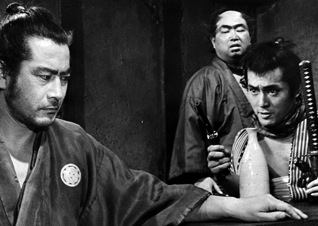 Toshirô Mifune, Daisuke Katô, and Tatsuya Nakadai in Yojimbo.