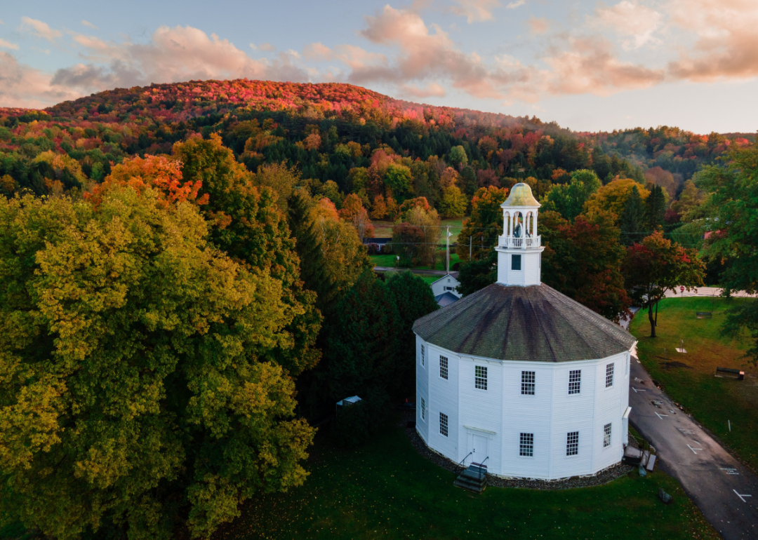 An aerial view of the old round church in Richmond.