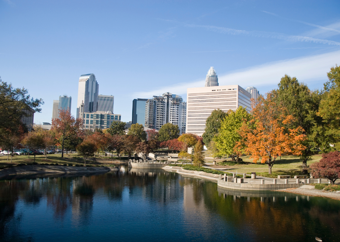 The Charlotte skyline during fall.