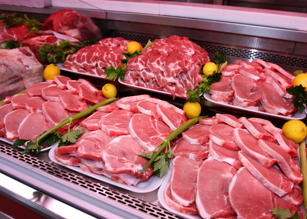 Pork chops in a grocery store's meat department
