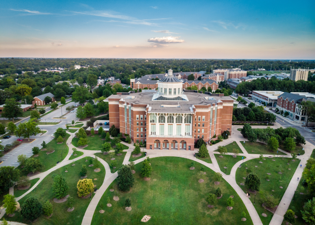 An aerial view of the William T. Young Library at the University of Kentucky in Lexington.