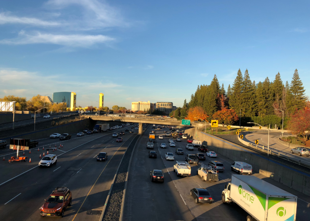Traffic in Sacramento, California during sunset